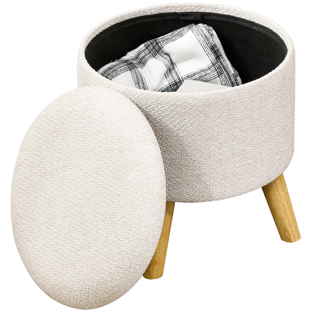 Pouf con contenitore ¨C zephmum ¨C rotondo, in legno, colore crema