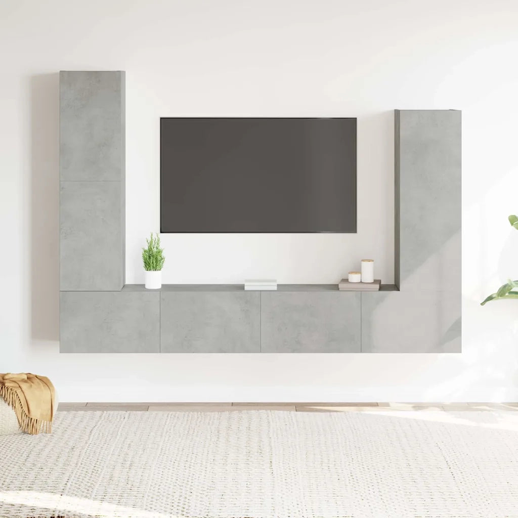 Set di Mobili Porta TV 4 pz Grigio Cemento in Legno Multistrato