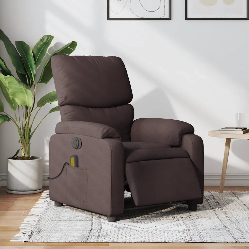 Divano Sedia-Poltrona Massaggio Reclinabile Elettrica Marrone Scuro Tessuto 369404