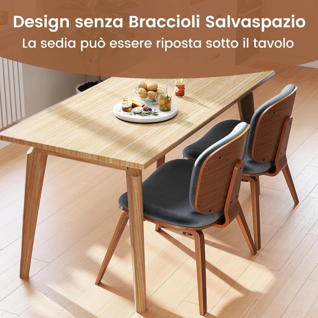 Sedia Relax con Schienale Curvo e Sedile Imbottito, Sedia Laterale con Struttura in Legno, senza Braccioli, per Sala da Pranzo, Soggiorno, Ufficio, Portata 136 kg (Marrone+Grigio Scuro)