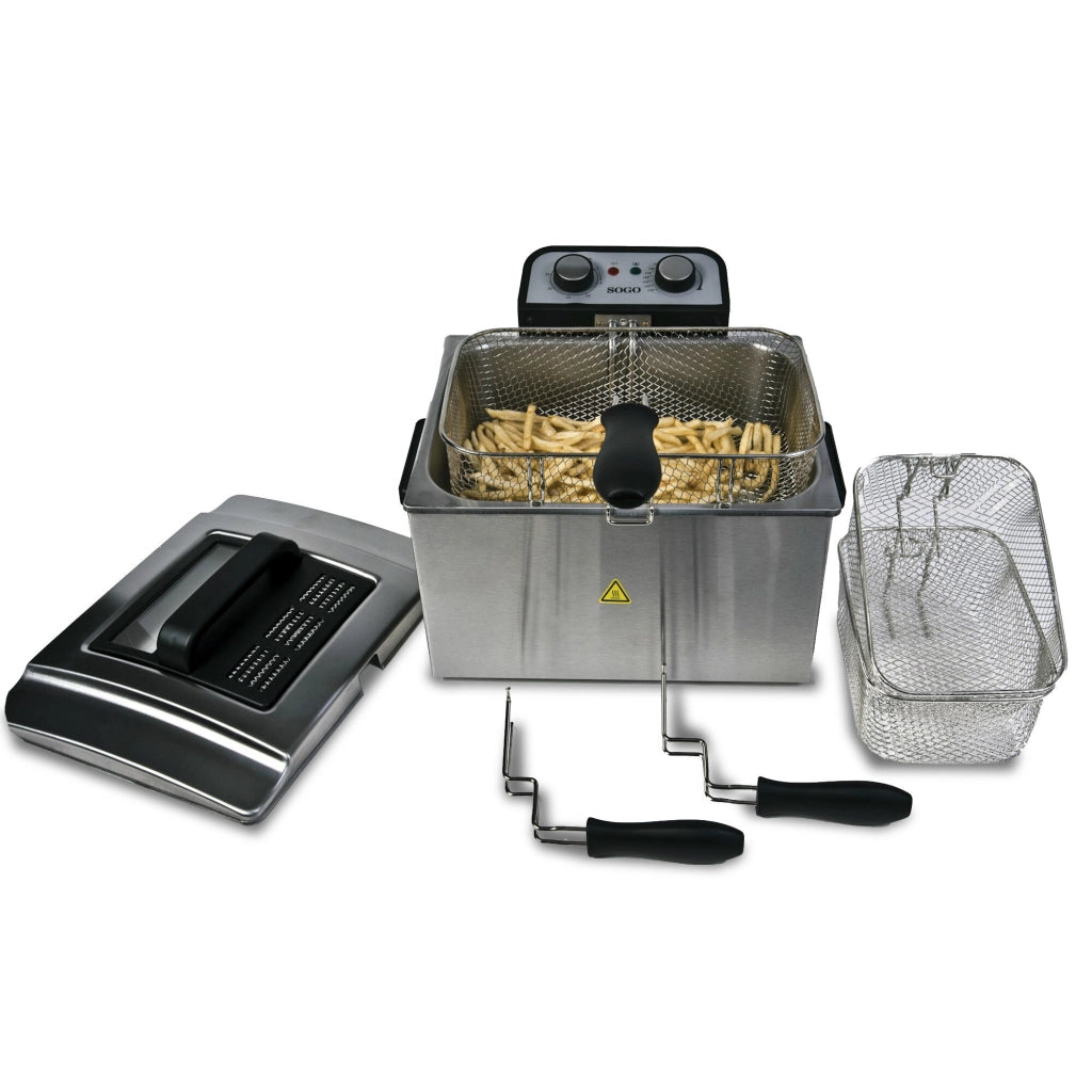 Friggitrice elettrica da cucina, doppio cestello 5 litri, acciaio inox con sistema Cold Zone, temperatura regolabile 130-190°C 3000W - SOGO