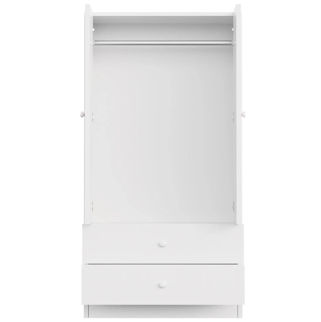 Armadio guardaroba con due cassetti e vano appendiabiti 70 x 40 x 170 cm in MDF bianco