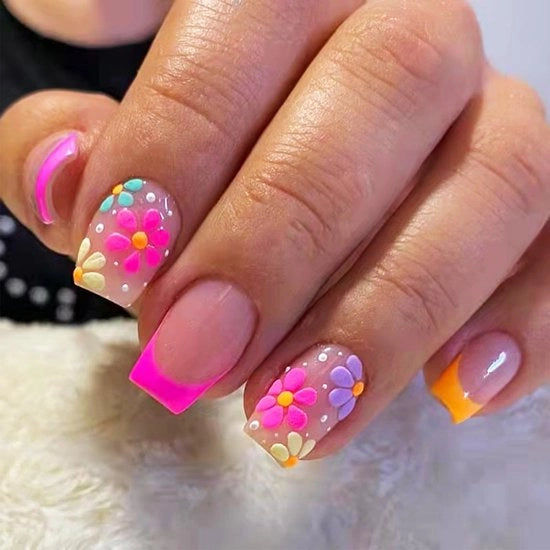 Nageli per unghie a forma di fiore - 24 pezzi - rilievo 5D - manicure francese - inclusa lima per unghie - materiale ABS di alta qualità