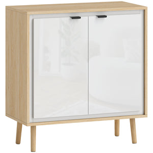 Credenza Moderna 72x35x77 cm a 2 Ante con Ripiano Regolabile Bianco Lucido e Rovere