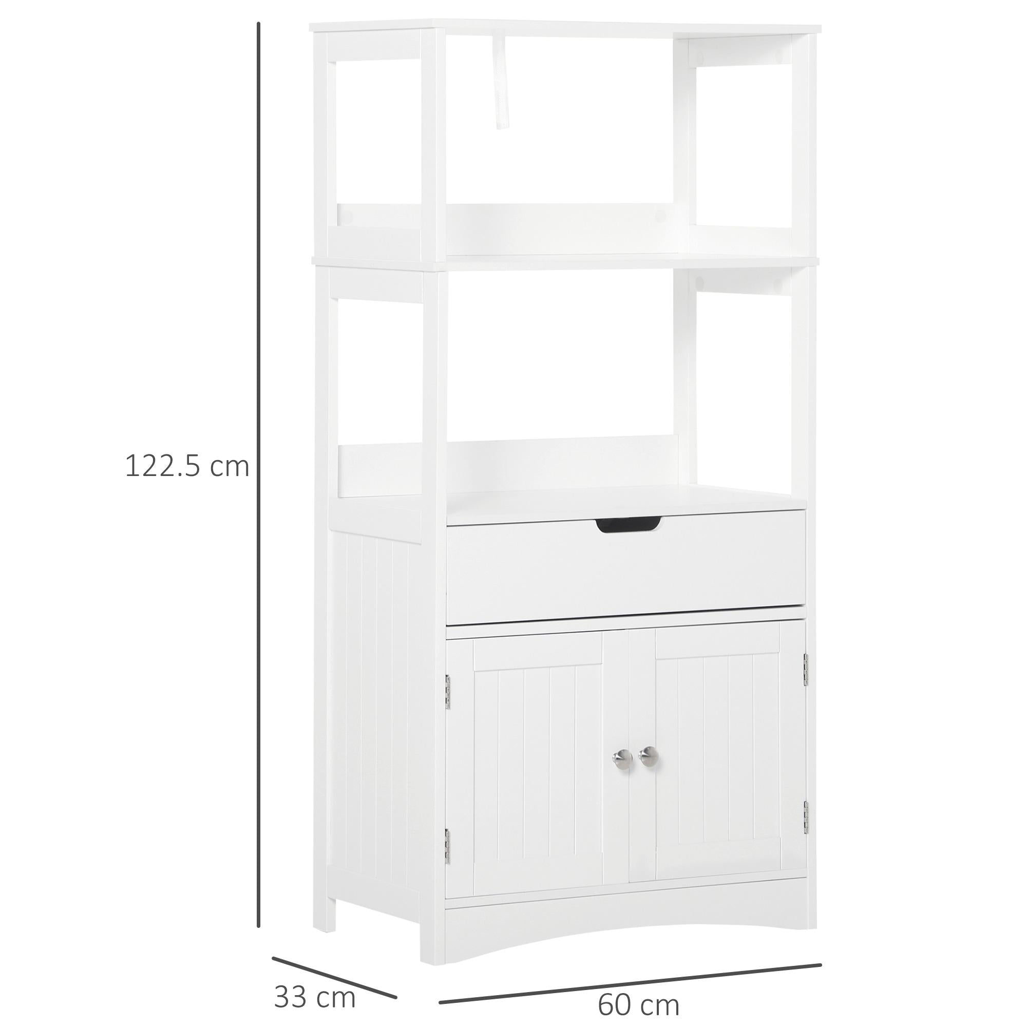 Mobiletto da Bagno con Mensole 2 Ante 1 Cassetto 60x33x122,5 cm in Legno Bianco
