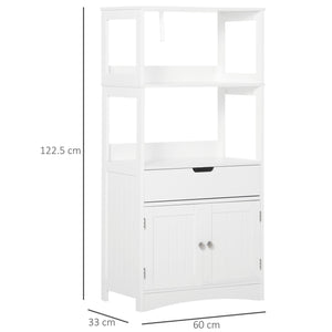 Mobiletto da Bagno con Mensole 2 Ante 1 Cassetto 60x33x122,5 cm in Legno Bianco