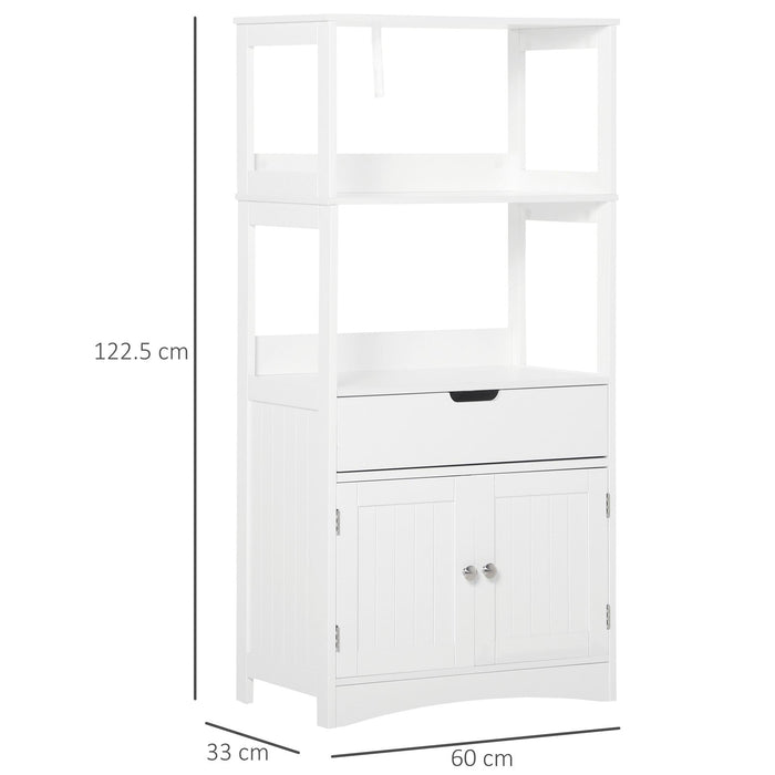 Mobiletto da Bagno con Mensole 2 Ante 1 Cassetto 60x33x122,5 cm in Legno Bianco