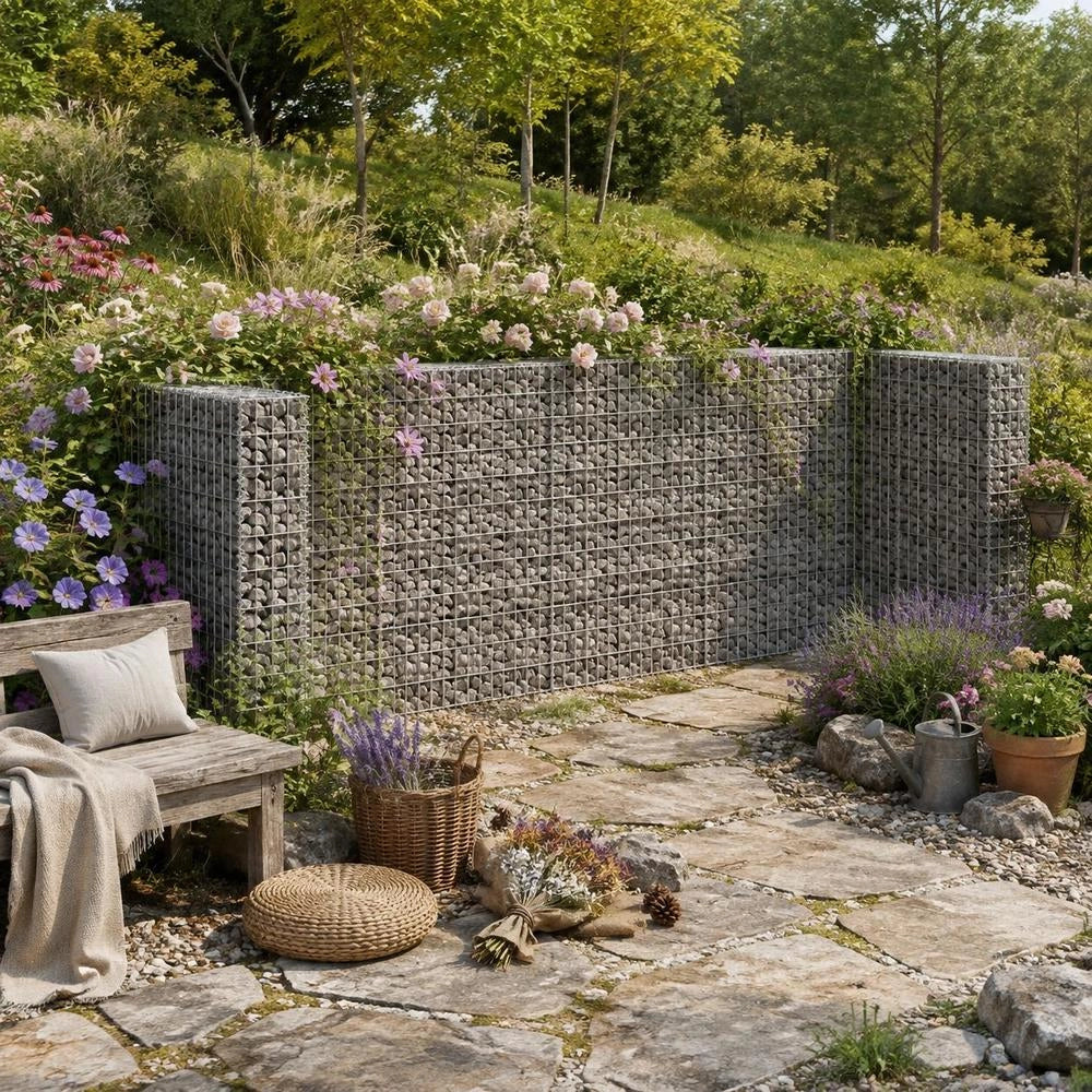 Gabion Wall For Garbage Cans, Galvanized Steel, 320x100x120 Cm