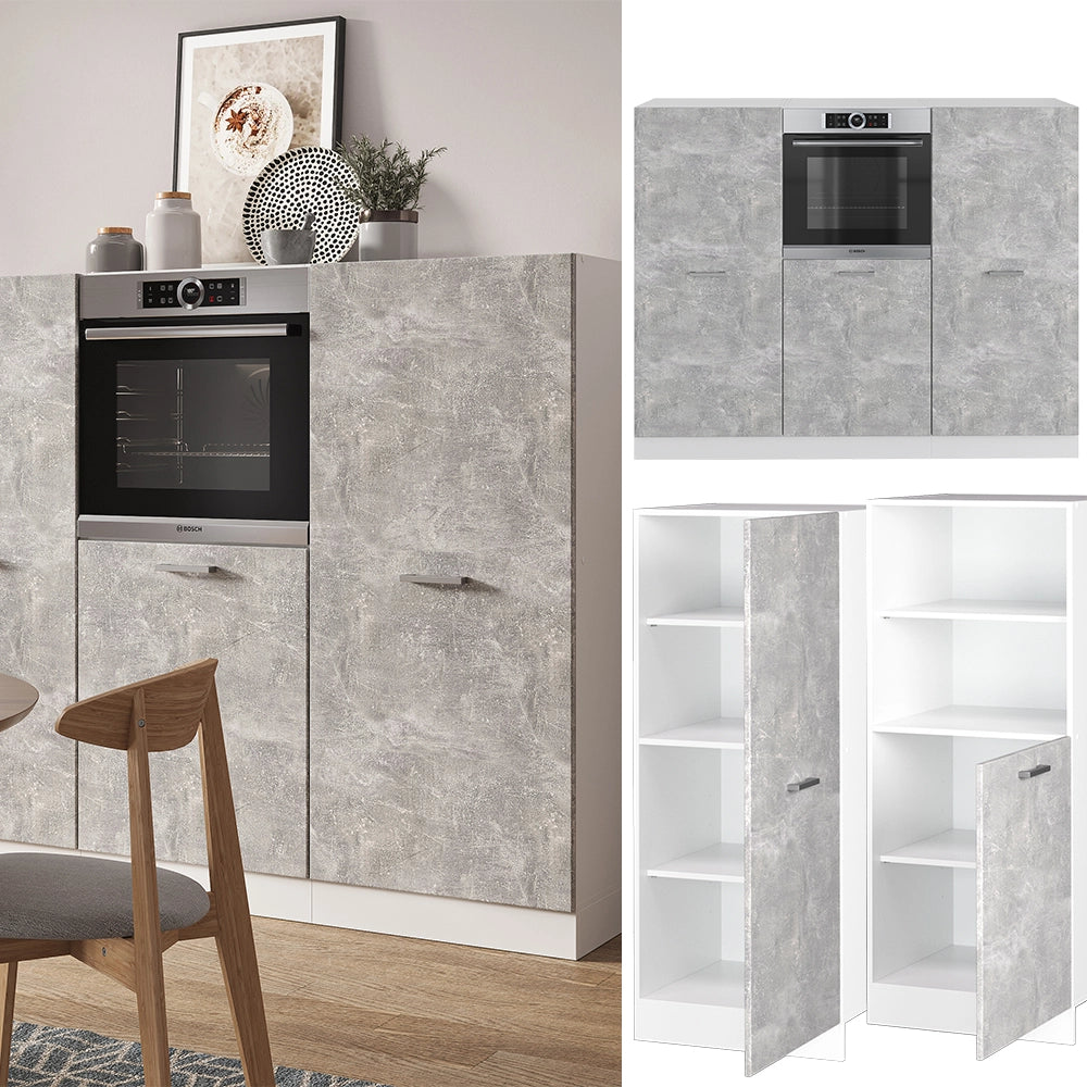 Vicco Cucine componibili piccole Cemento/Bianco 180 cm senza piano di lavoro