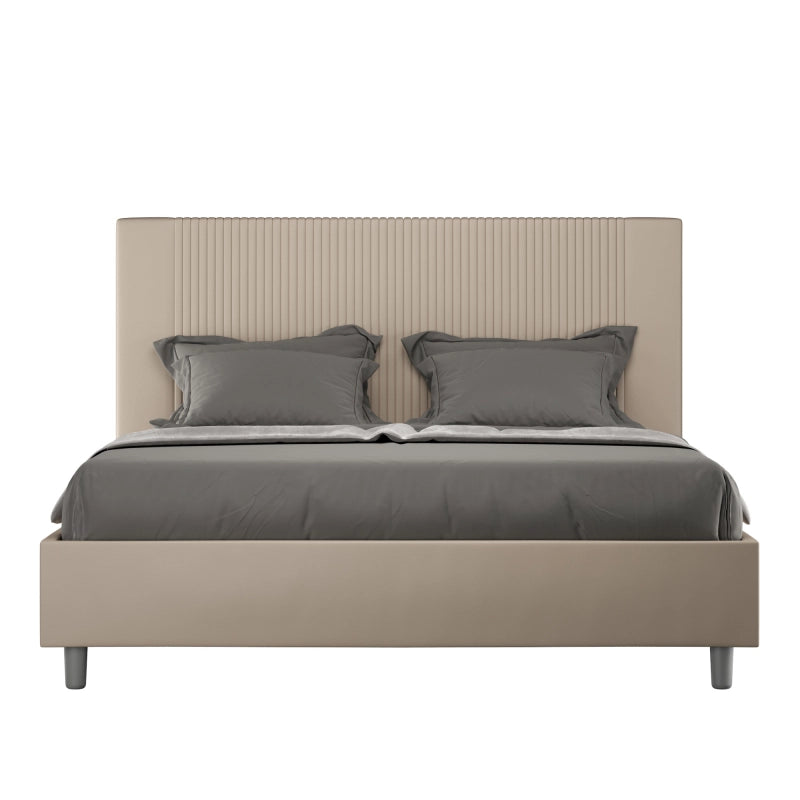 Letto imbottito Matrimoniale 160x190 cm Goya - Similpelle,Tortora,Contenitore