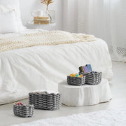 Set di 4 contenitori di stoccaggio intrecciati di corda di cotone - Contenitore di stoccaggio intrecciato - Contenitore di stoccaggio sovrappostibile per camera da letto dei bambini, soggiorno, bagno, grigio.