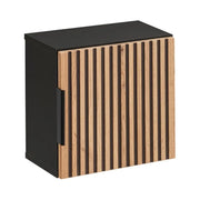 Cassettiera da muro KINOKO – 1 anta – Finitura doghe in legno naturale e nero – L35 × P22 × H35 cm – Da appendere
