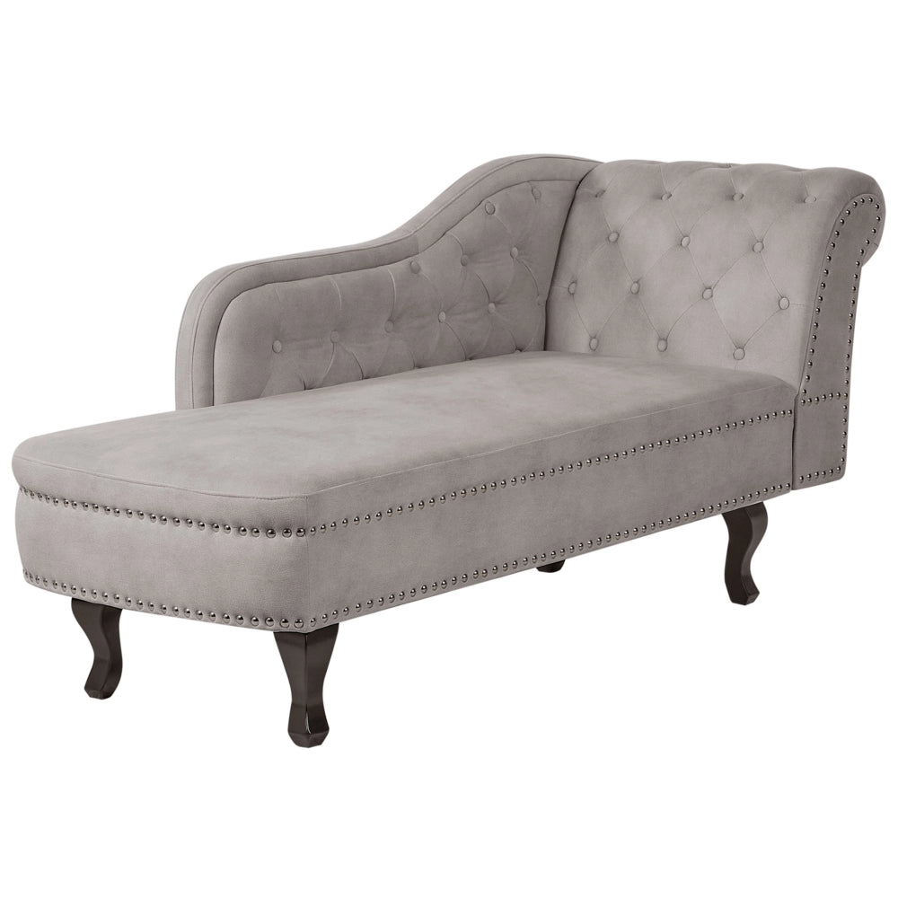 Chaise longue in velluto tortora versione destra Con Bottoni stile retrò