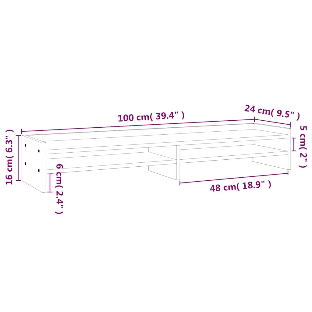 Supporto per Monitor 100x24x16 cm in Legno Massello di Pino 813989