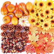Set di decorazioni 156 pezzi - Pompelmi artificiali/Denappi - Foglie di autunno/Noci - Zinnie finte/More - Decorazione da festa - Materiale duraturo