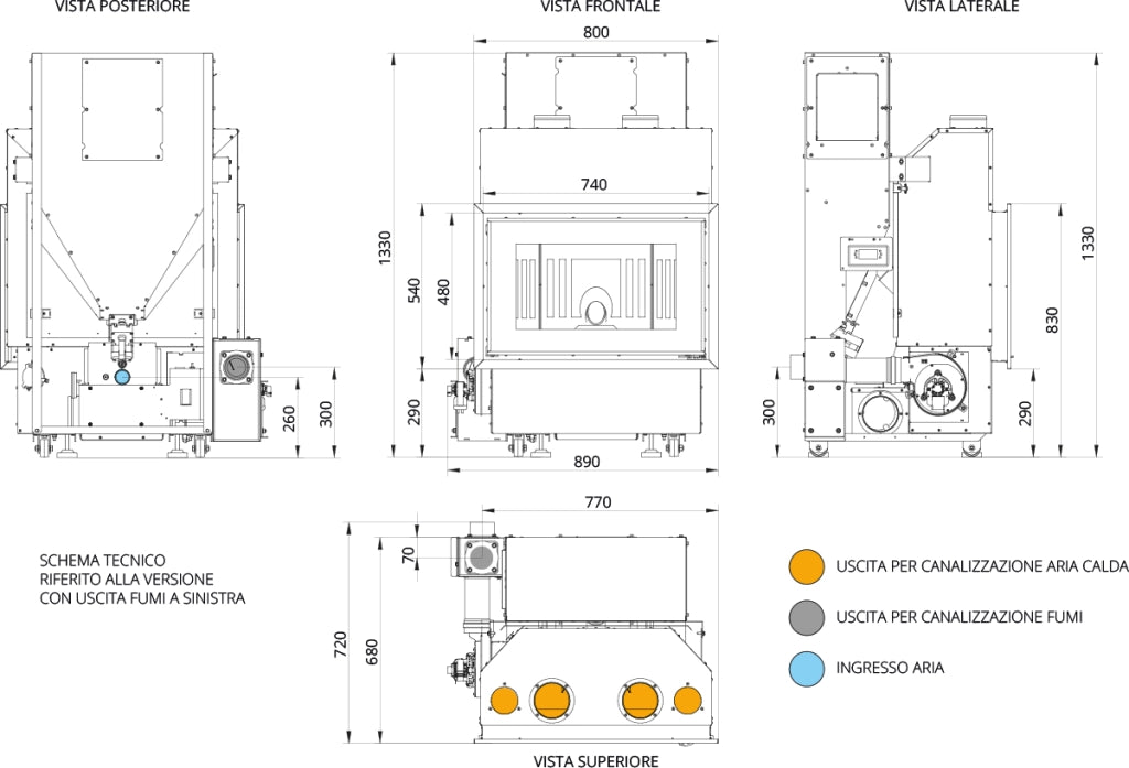 TERMOCAMINO AIR PELLET PRIMO15  5-14,5KW Uscita Fumi a Destra