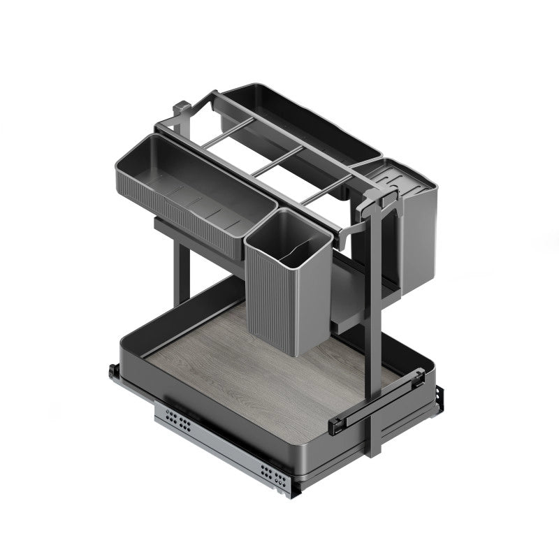 Portabottiglie laterale estraibile Harmony con chiusura soft, Modulo larghezza 200mm altezza 800mm, Acciaio e Legno, G..