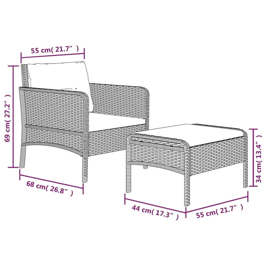 Set di Divani da Giardino 2 pz | Set Salotto da Giardino con Cuscini in Polyrattan Grigio