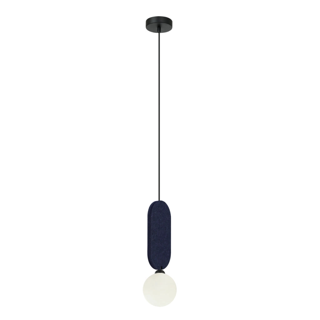Lampada a sospensione feltro blu ovale sfera vetro G9 Italux