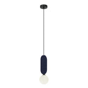 Lampada a sospensione feltro blu ovale sfera vetro G9 Italux