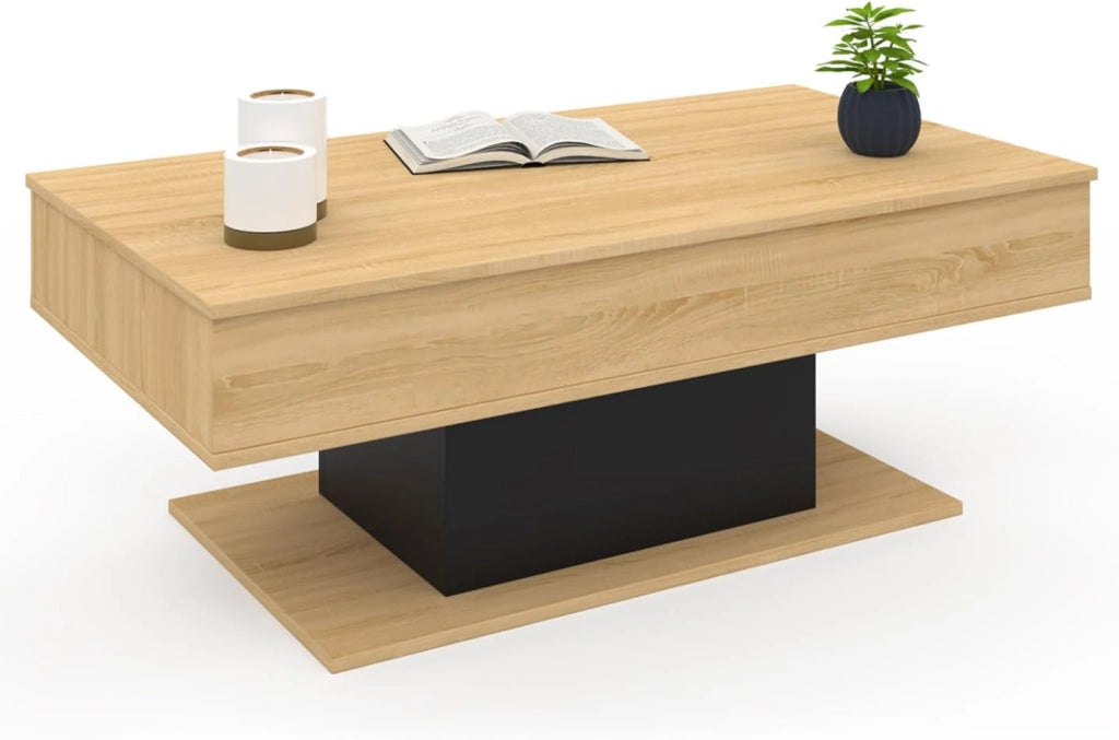 Tavolino rettangolare alzabile in legno e nero EDEN