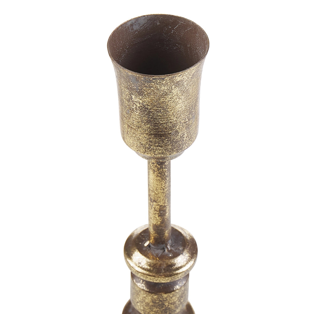 Set di 2 portacandele in metallo di colore dorato due misure candelieri classici stile tradizionale
