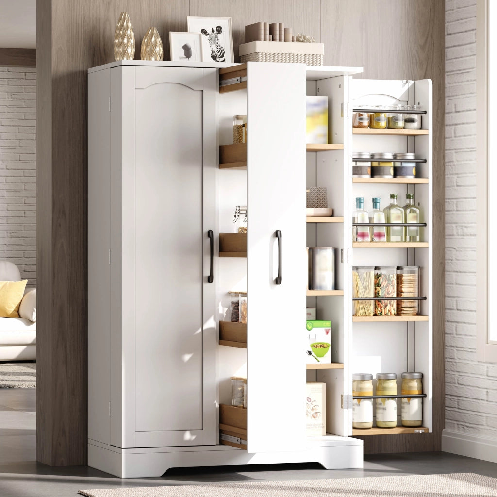 Credenza da cucina con 4 ripiani interni regolabili e vetrina portateglie, 120 × 78 × 35 cm, bianco