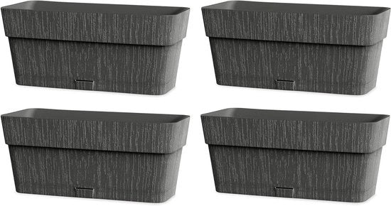 Set di vasi per piante con vaschetta di autoirrigazione, 4 pezzi, 100% plastica riciclata, 30 x 13 x 12 cm, colore antracite