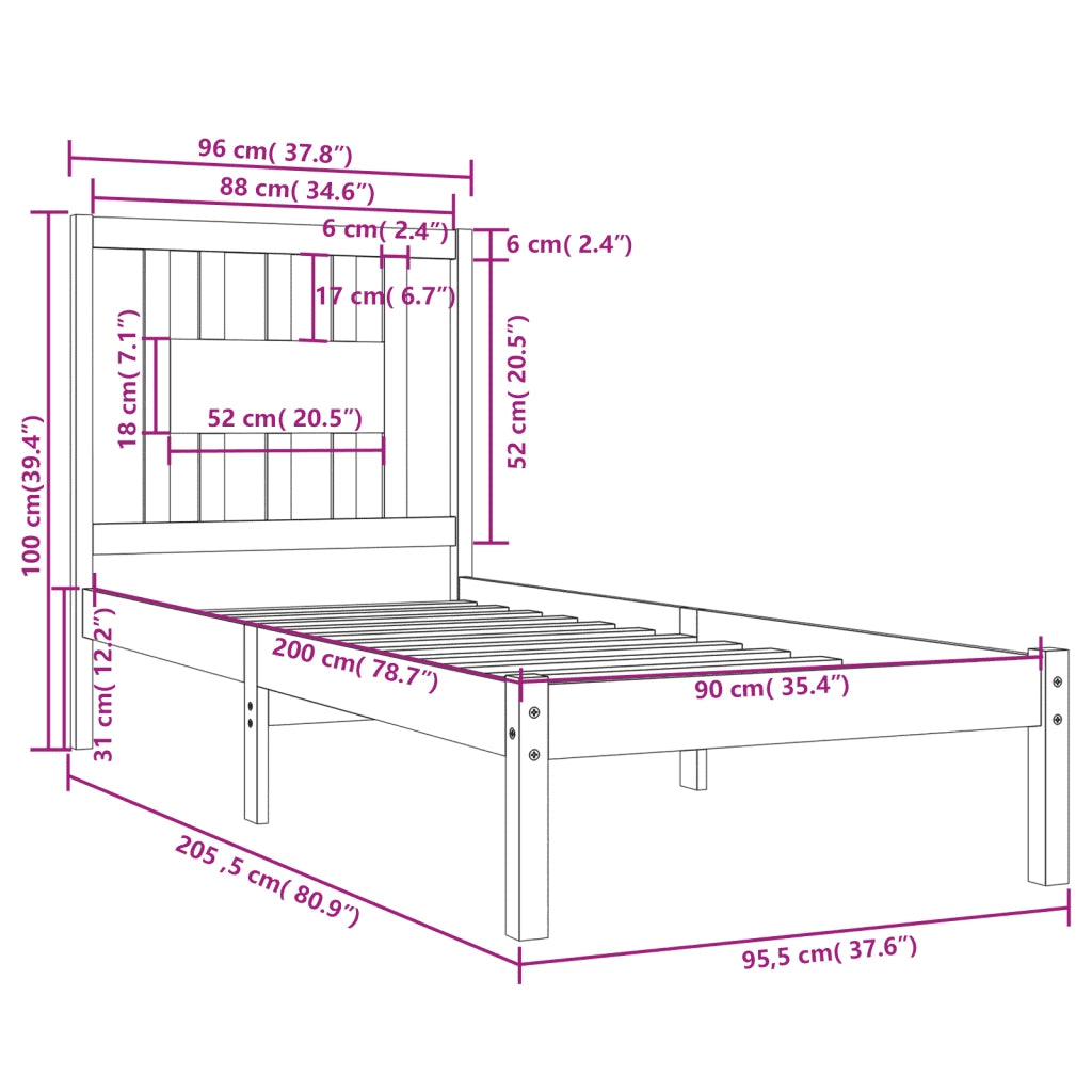 Giroletto-Struttura Letto in Legno Massello di Pino 90x200 cm 137172