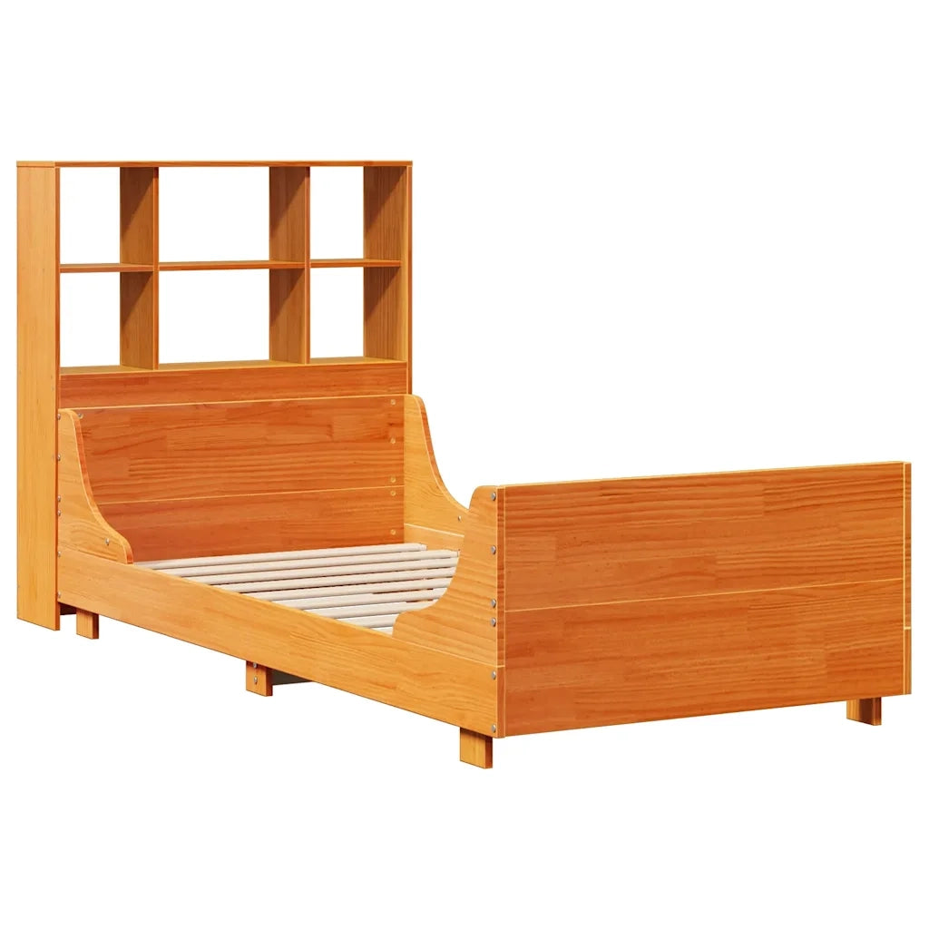 Letto Libreria senza Materasso-Struttura Letto con contenitore Marrone Cera 100x200 cm Legno 211396