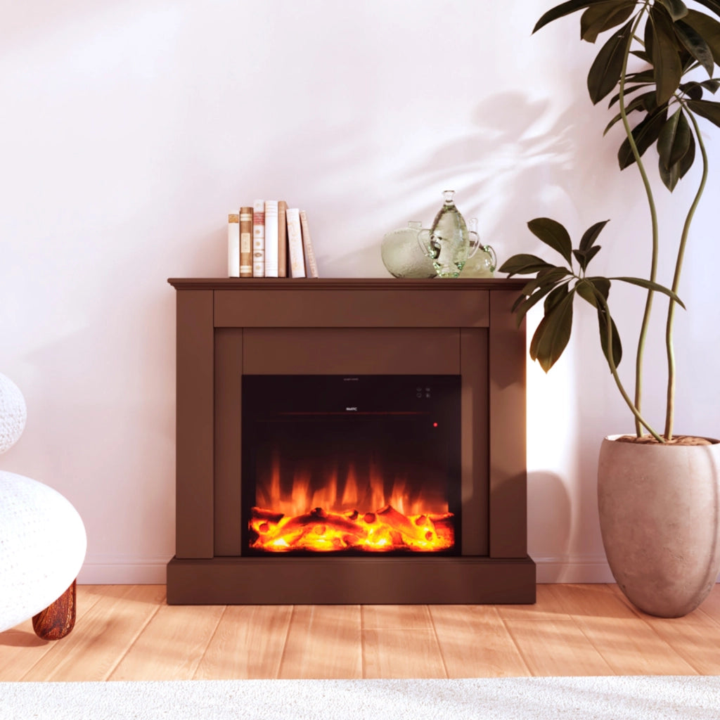 Cornice in MDF marrone per caminetti elettrici da 60 cm e 75 cm compatibile con inserti MPC Camillo Marrone