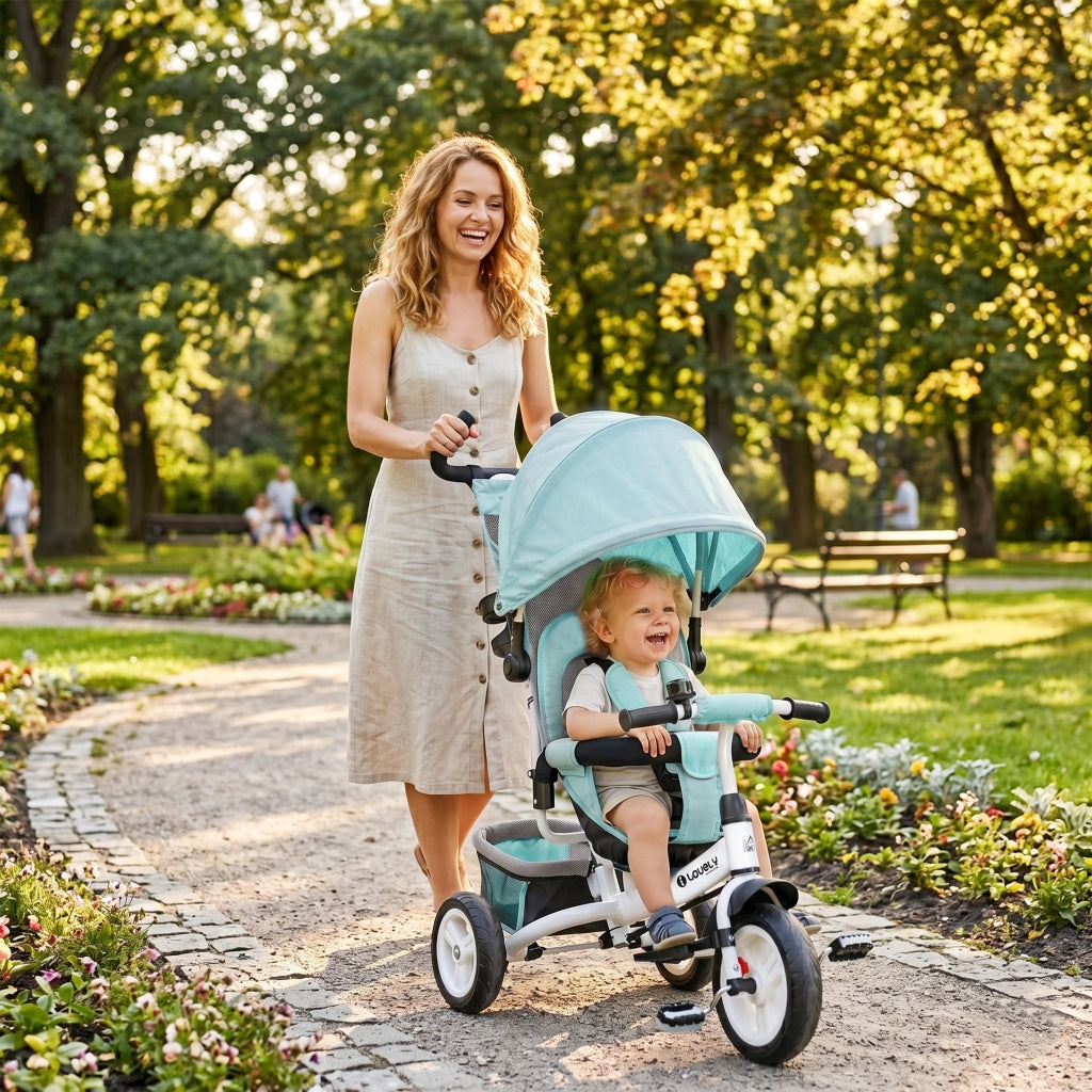 Triciclo per Bambini ¨C zephmum ¨C Verde, Metallo, con Cestino e Portabicchieri