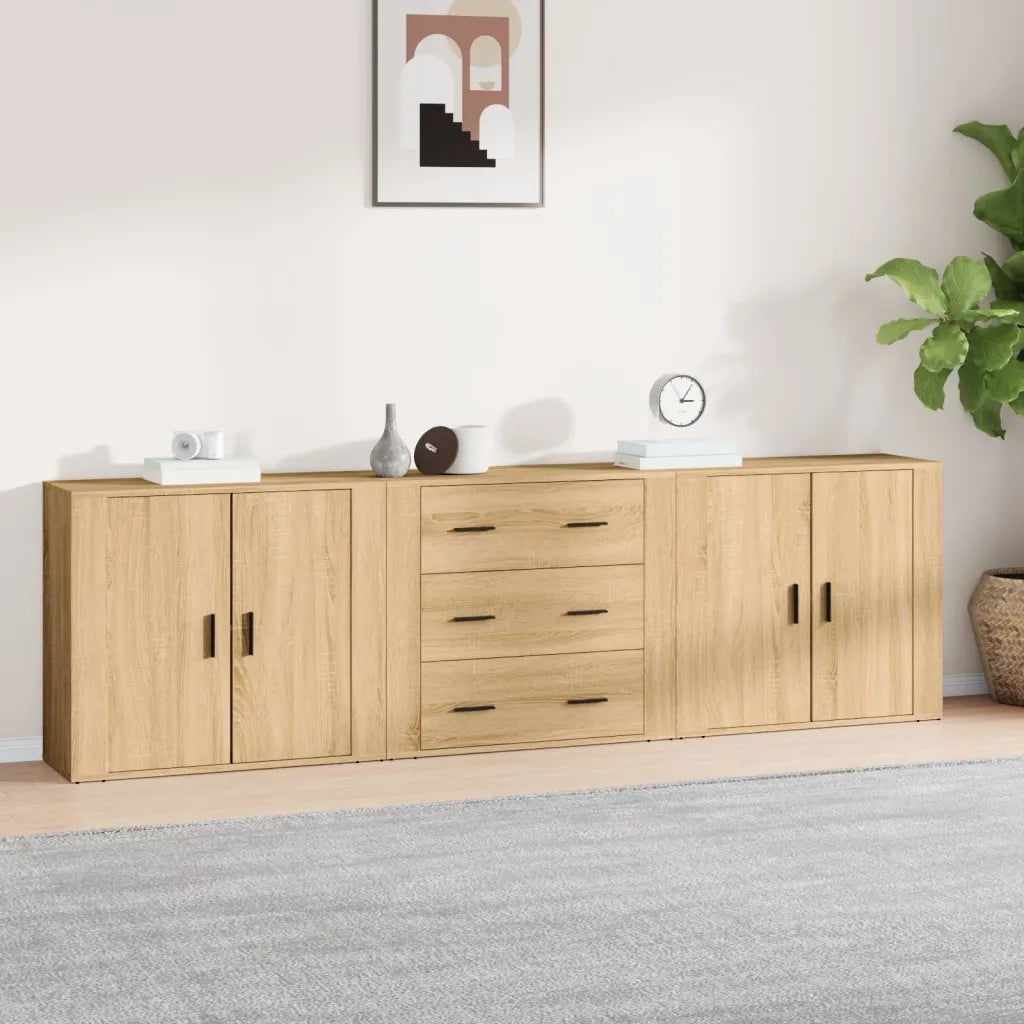 Credenze 3 pz | Madia | Buffet da pranzo | Armadio da pranzo Rovere Sonoma in Legno Multistrato