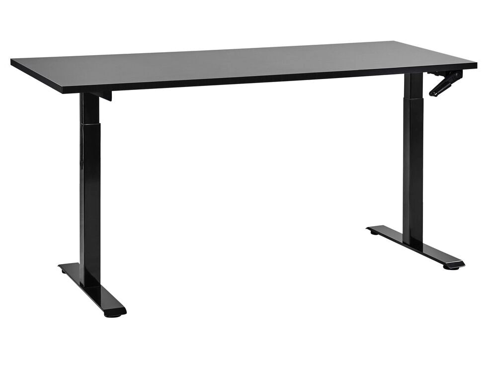 Scrivania regolabile manualmente in altezza Piano del tavolo legno nero Telaio in acciaio nero 160 x 72 cm Piedi quadrati Design moderno Ufficio