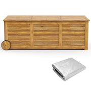 Baule da giardino in legno acacia 182L con 2 ruote borsa interna impermeabile, Contenitore da esterno 127x50x45cm-Casette da giardino
