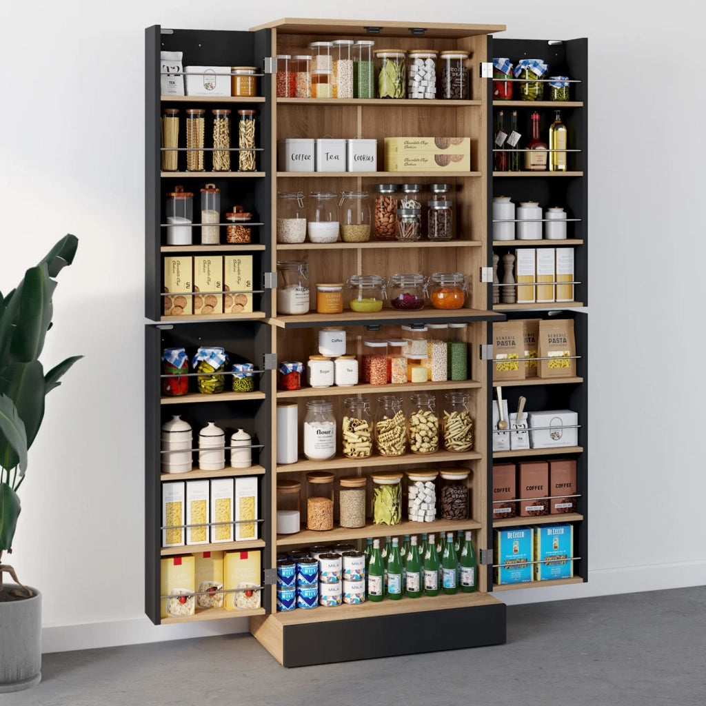 IDMarket - Mobile cucina H.160 cm ALTO 4 ante con contenitori in faggio e nero