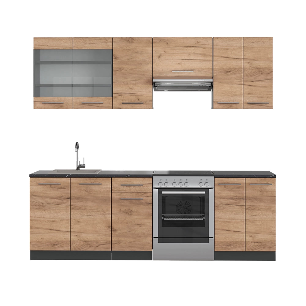 Vicco Cucina componibile Quercia dorata/antracite 240 cm senza piano di lavoro