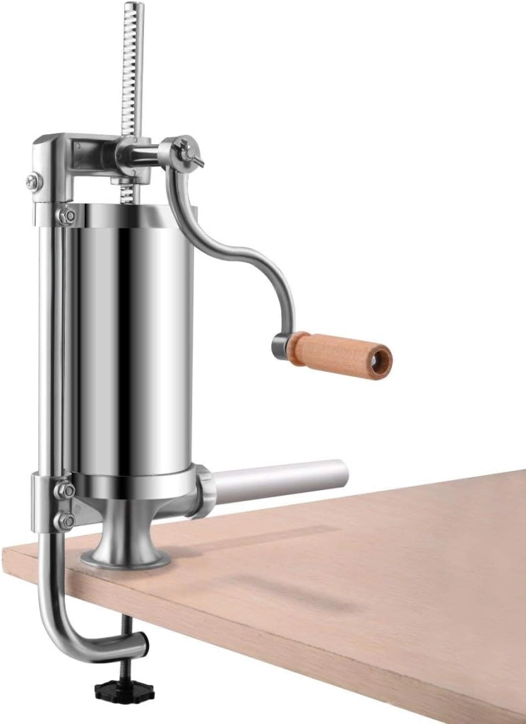 Avvolgitrice verticale manuale per salsicce in acciaio inox, 4 imbuti di diverso diametro, morsetto da tavolo, capiente cilindro da 1,5 l, per uso domestico e commerciale
