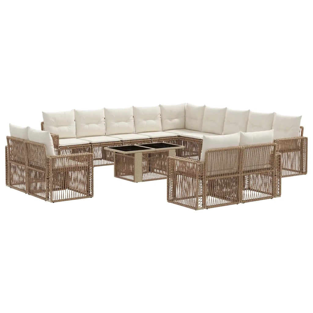 Set Divano da Giardino 14 pz Beige e Bianco Crema polyrattan 3436878