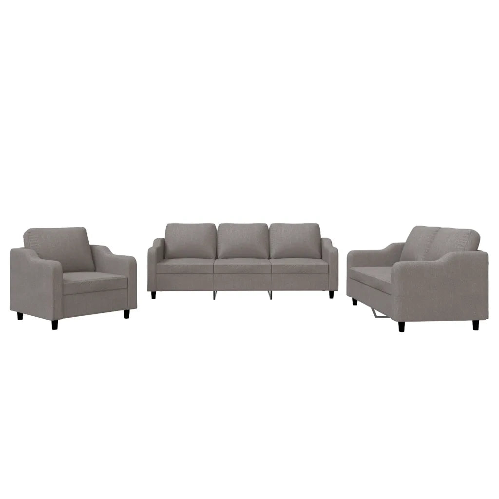 Set di Divani 3 pz con Cuscini Tortora in Tessuto