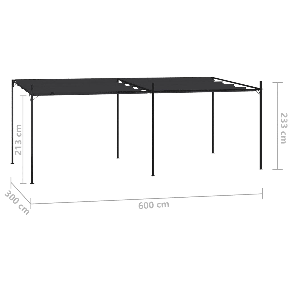 Gazebo con Tetto Retrattile 600x300x233 cm Antracite 313634