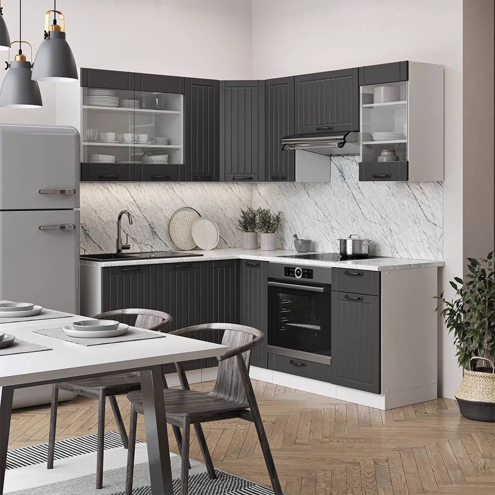 Vicco Cucina angolare completa Antracite casa di campagna/bianco 160 x 190 cm , PL Antracite
