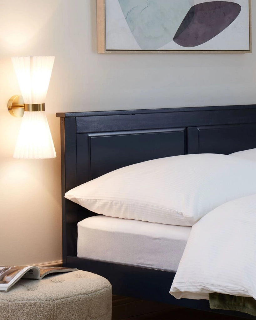 Set di 2 Applique da parete moderna con paralume in tessuto e struttura in ottone e metallo bianco camera da letto soggiorno elegante