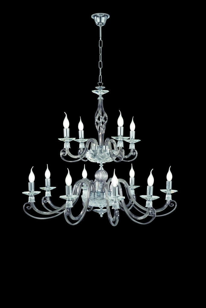 LAMPADARIO 1306 (8+4) 2 PIANI FUME' E CROMO ATTACCO E14 D.93CM