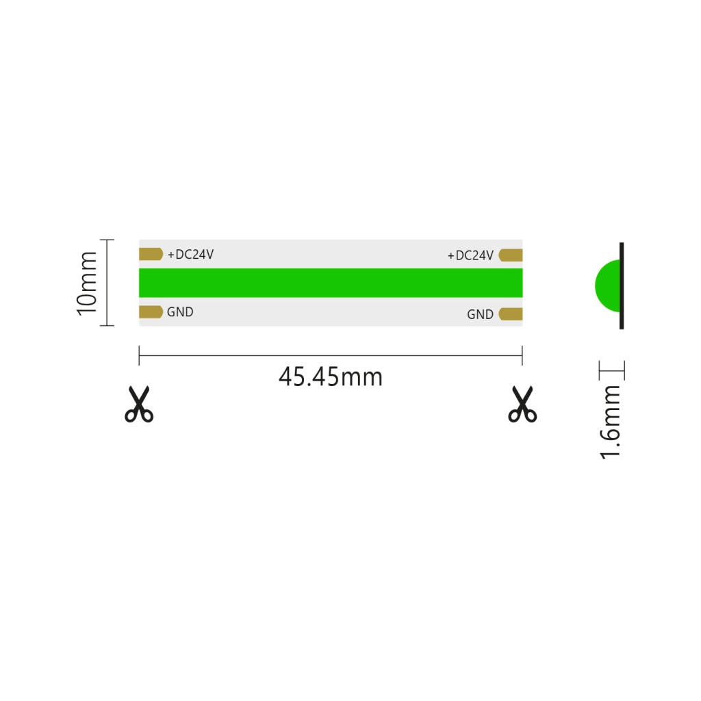 Striscia led COB monocolore da 15W/MT 24V - Bobina da 5m - Verde