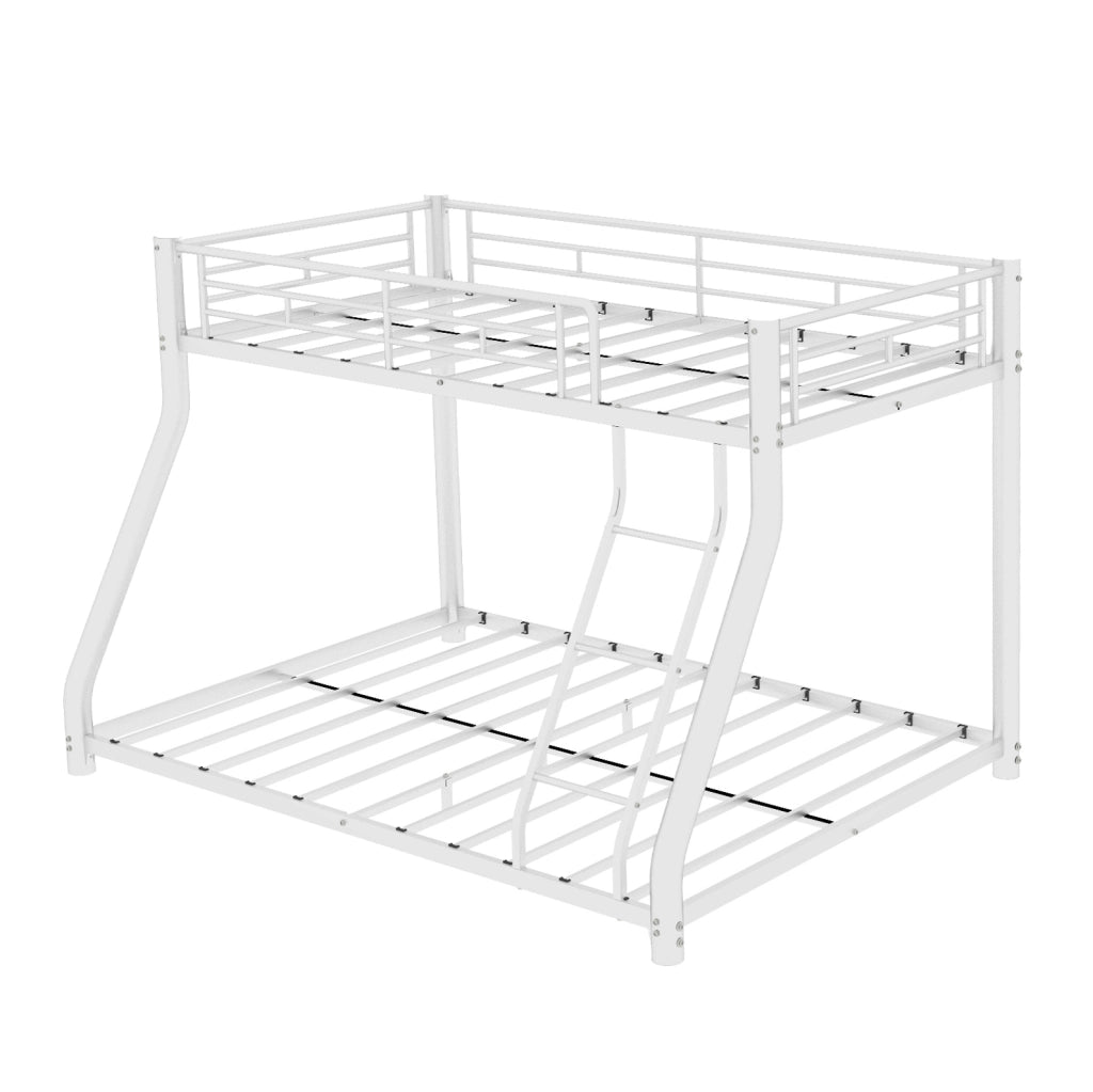 Letto a castello in ferro bianco 90x190 e 140x190 cm con scala e sponde