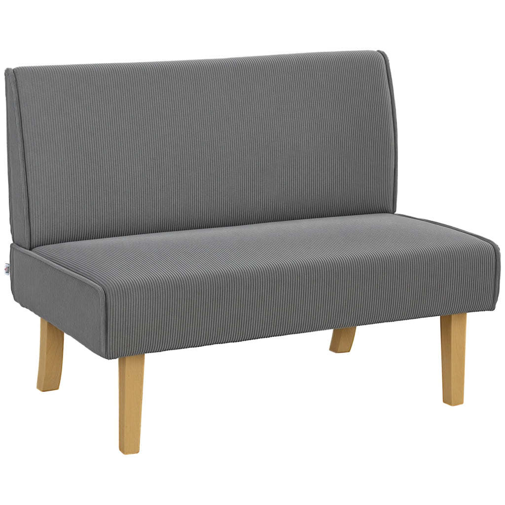 Divano 2 posti in velluto a coste ¨C Xylo ¨C grigio, imbottito, gambe in legno