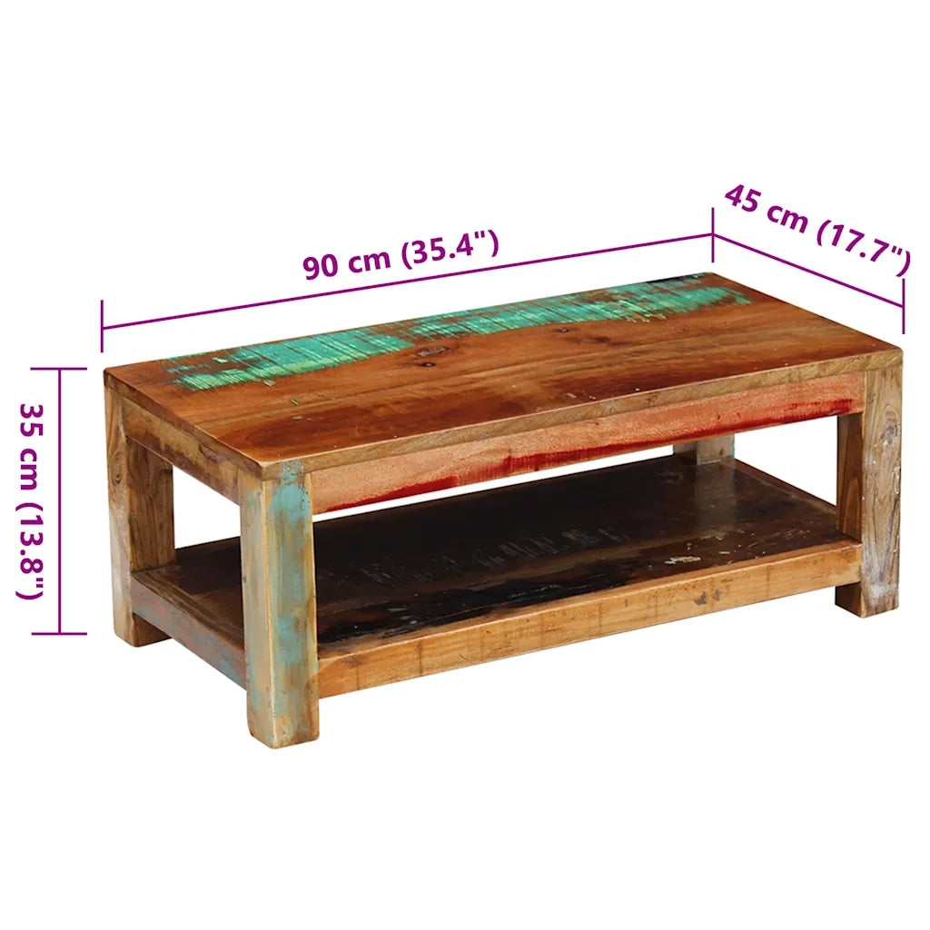 Tavolino da CaffÃ¨ in Legno Massello di Recupero 90x45x35 cm