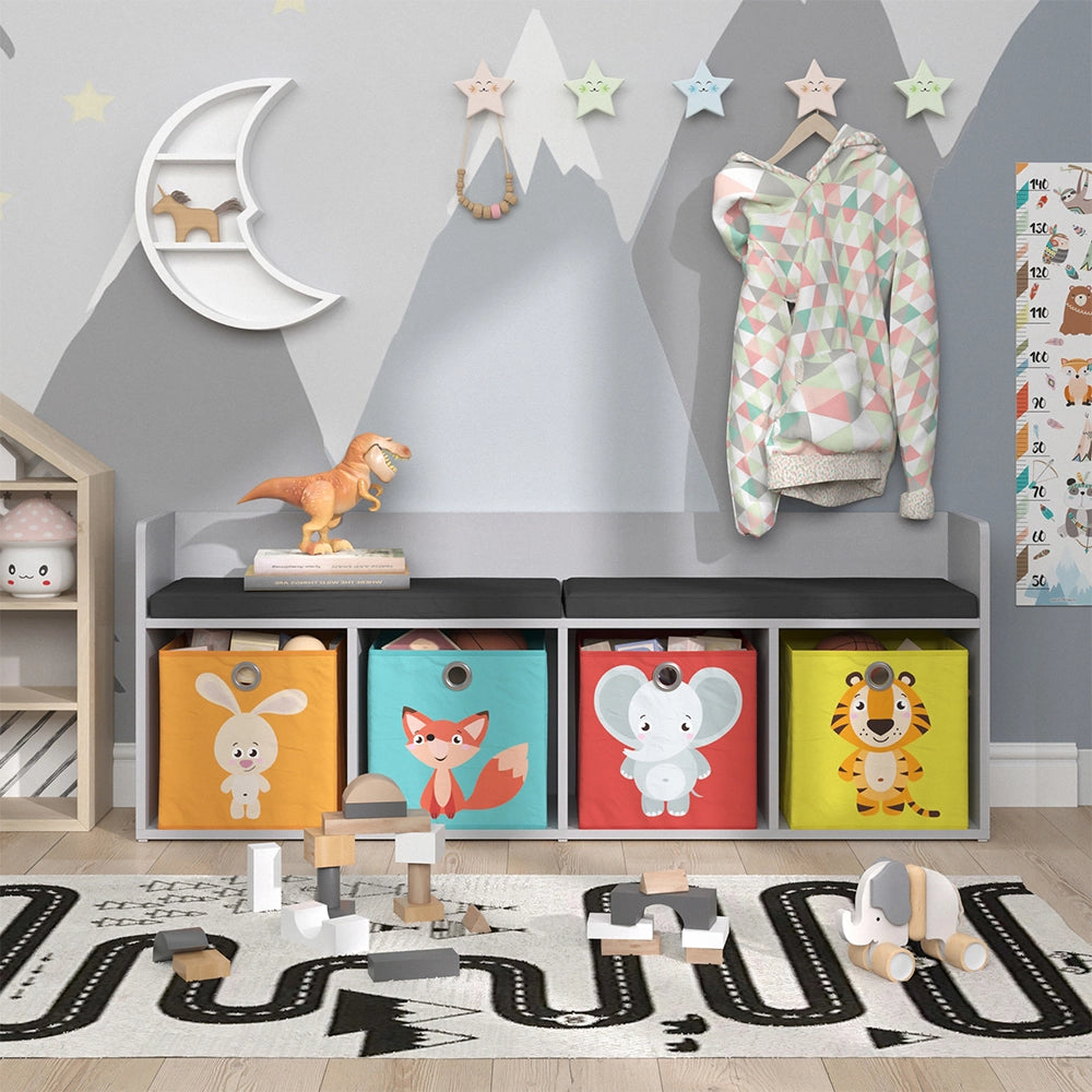 Vicco Scaffale per bambini Bianco 142.4 x 53.4 cm 4 scomparti, con cassette pieghevoli colorate