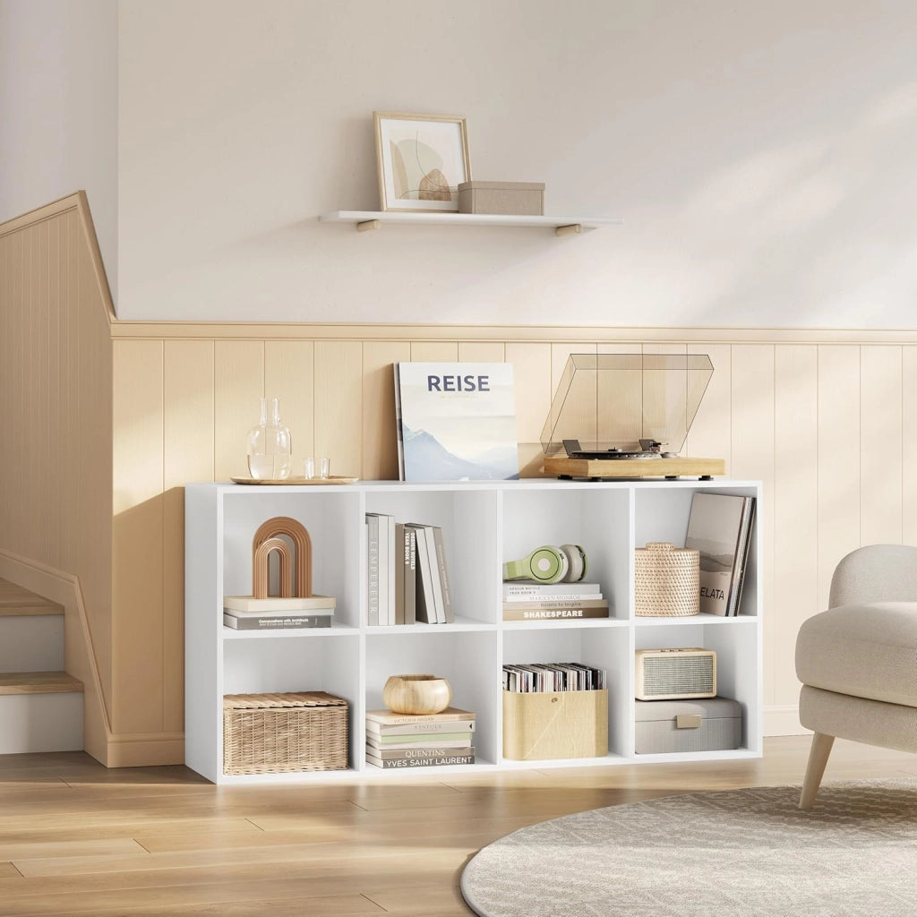 Libreria Scaffale con 8 Scomparti a Cubi Portaoggetti, Mobile da Soggiorno Porta Libri, Libreria in Legno da Ufficio 60x29,5x121cm, Bianco, SK002ws4